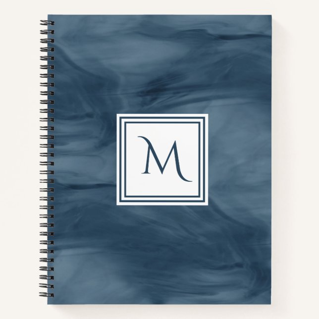 Cuaderno Monograma moderno de mármol azul sutil de la marin (Anverso)