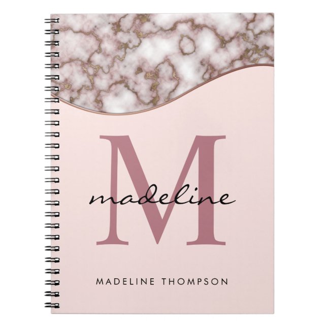 Cuaderno Monograma moderno de mármol oro Rosa cruzado (Frente)