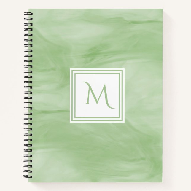 Cuaderno Monograma moderno de mármol suave verde claro (Anverso)
