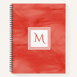Cuaderno Monograma moderno de mármol sutil de Naranja rojo
