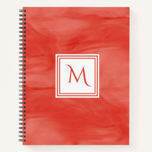 Cuaderno Monograma moderno de mármol sutil de Naranja rojo