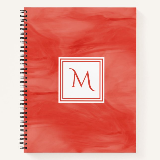 Cuaderno Monograma moderno de mármol sutil de Naranja rojo (Anverso)