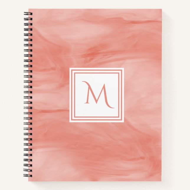 Cuaderno Monograma moderno de mármol sutil rosa de coral si (Anverso)
