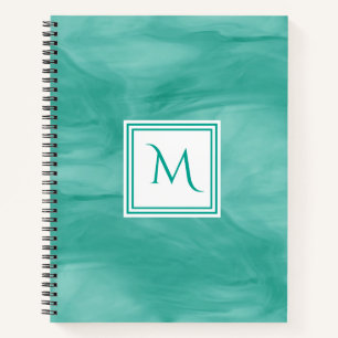 Cuaderno Monograma moderno de mármol verde sutil Verde azul