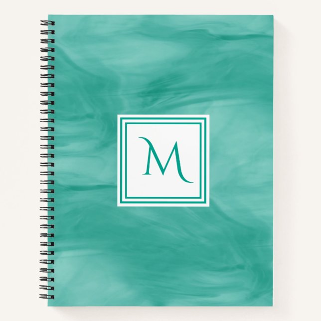 Cuaderno Monograma moderno de mármol verde sutil Verde azul (Anverso)