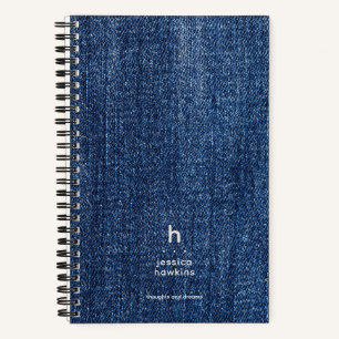 Cuaderno Monograma moderno de mezclilla azul desgastada de