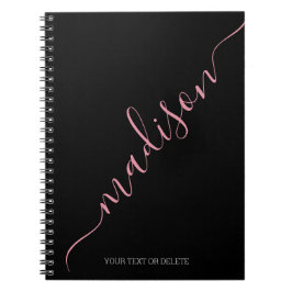 Cuaderno Monograma moderno de nombre manuscrito rosado negr