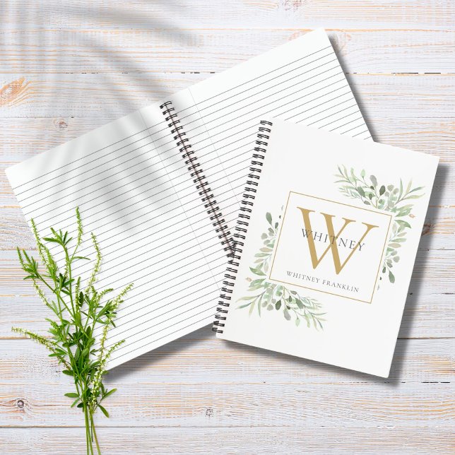 Cuaderno Monograma moderno de oro personalizado con vegetac (Subido por el creador)