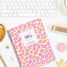 Cuaderno Monograma moderno de patrón de piel de leopardo ro