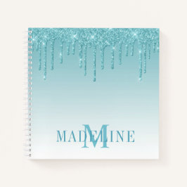 Cuaderno Monograma moderno de Purpurina Aqua