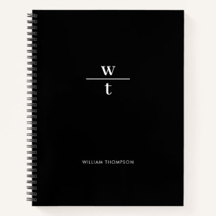 Cuaderno Monograma moderno elegante blanco negro