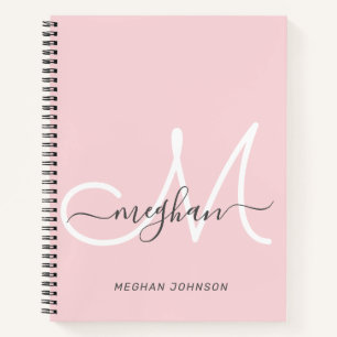 Cuaderno Monograma moderno elegante con escritura en rosa c