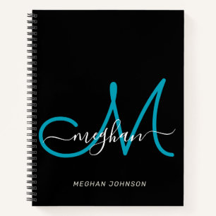 Cuaderno Monograma moderno elegante de letra cursiva negro 
