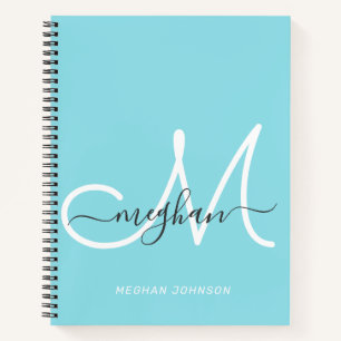 Cuaderno Monograma moderno elegante de letra script blanca 
