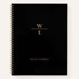 Cuaderno Monograma moderno elegante oro negro