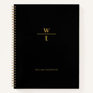 Cuaderno Monograma moderno elegante oro negro