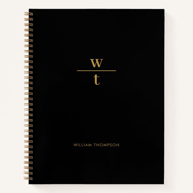 Cuaderno Monograma moderno elegante oro negro (Anverso)