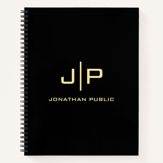 Cuaderno Monograma moderno elegante oro y plantilla negra m (Anverso)