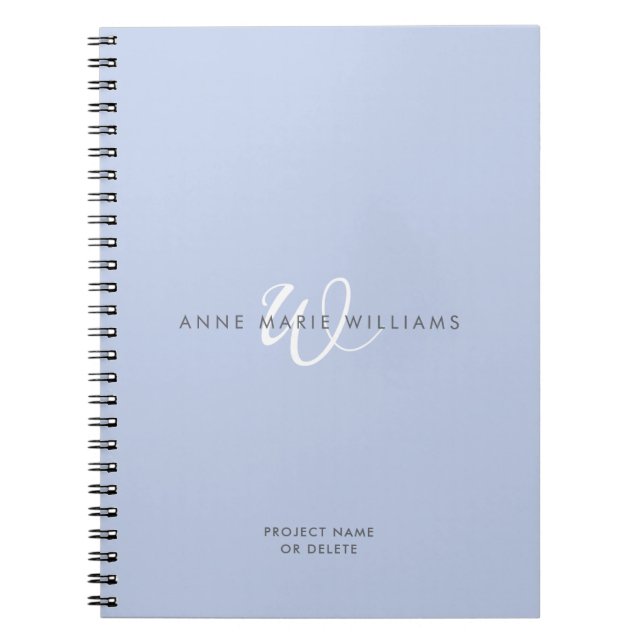 Cuaderno Monograma moderno en azul y blanco (Frente)