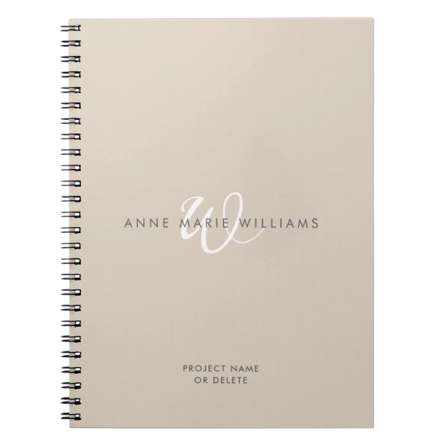 Cuaderno Monograma moderno en blanco y bronceado (Frente)