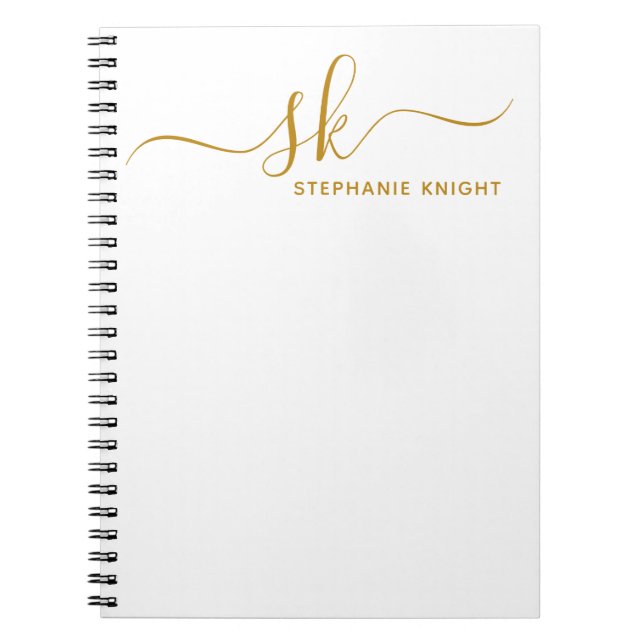 Cuaderno Monograma moderno en oro escritura caligrafía pers (Frente)
