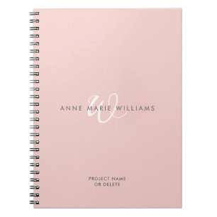 Cuaderno Monograma moderno en rosa y blanco