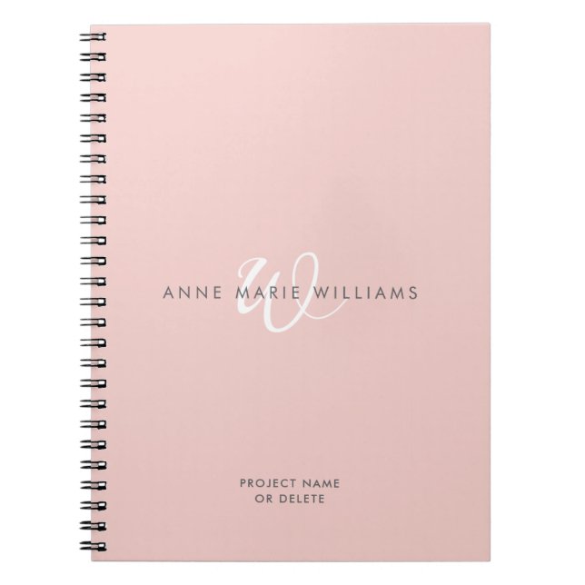 Cuaderno Monograma moderno en rosa y blanco (Frente)