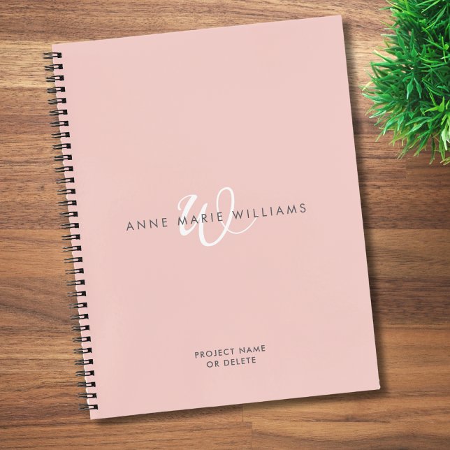 Cuaderno Monograma moderno en rosa y blanco (Subido por el creador)