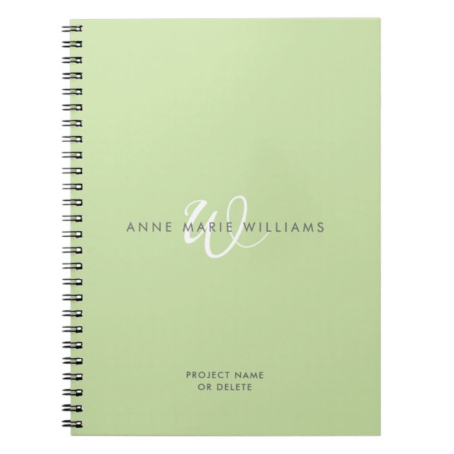 Cuaderno Monograma moderno en verde claro y blanco (Frente)