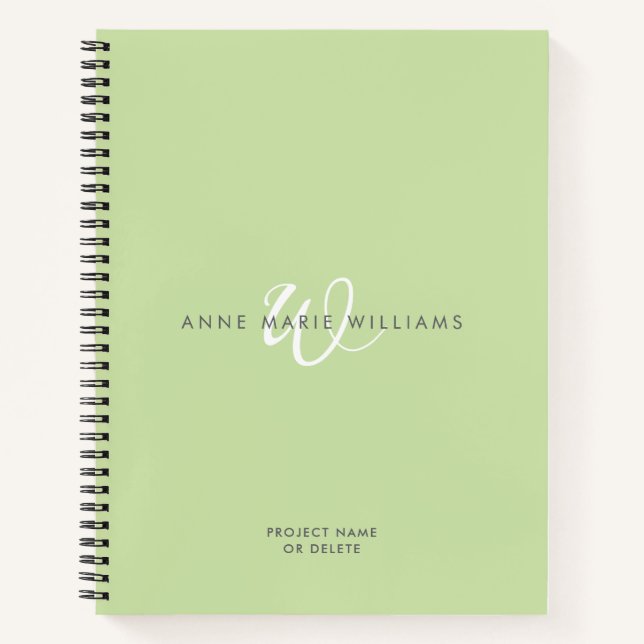 Cuaderno Monograma moderno en verde claro y blanco (Anverso)