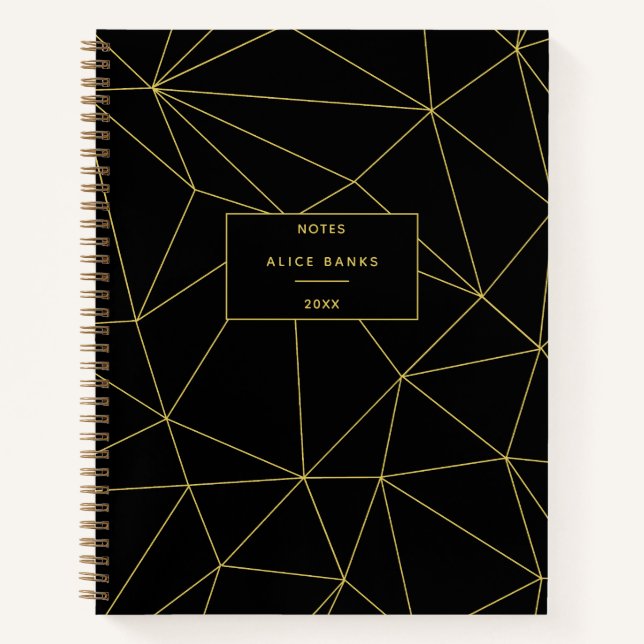 Cuaderno Monograma moderno estilo negro y oro (Anverso)