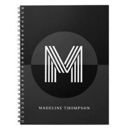 Cuaderno Monograma moderno geométrico gris blanco negro ele