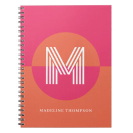 Cuaderno Monograma moderno geométrico Naranja rosa retro de