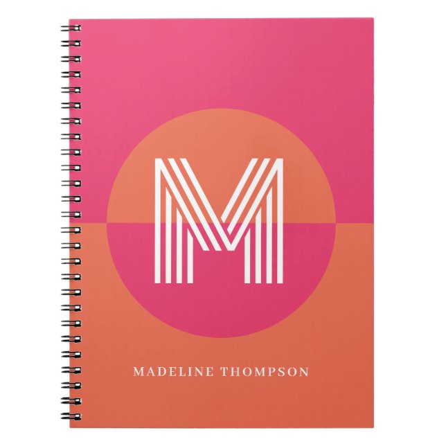 Cuaderno Monograma moderno geométrico Naranja rosa retro de (Frente)