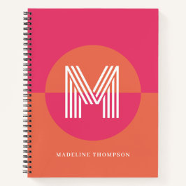 Cuaderno Monograma moderno geométrico Naranja rosa retro de