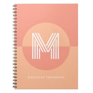 Cuaderno Monograma moderno geométrico rosa melocotón chic