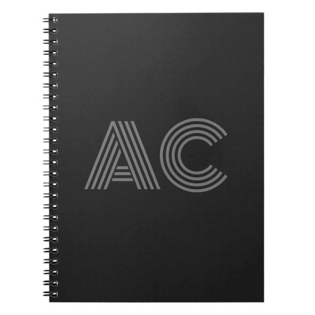 Cuaderno Monograma moderno gris y negro (Frente)