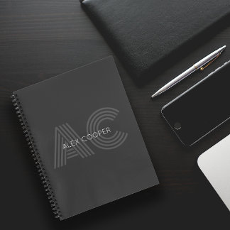 Cuaderno Monograma moderno gris y negro