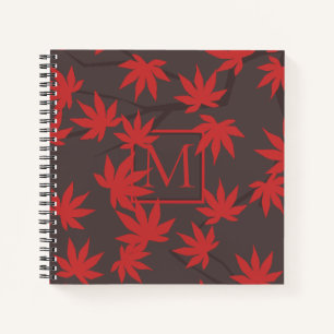 Cuaderno Monograma Moderno Hoja de Arce Roja Gris