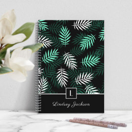 Cuaderno Monograma moderno hojas verdes botánicas i