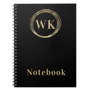 Cuaderno Monograma moderno Iniciales Círculos de Oro Negro