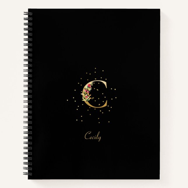 Cuaderno Monograma moderno Letra inicial C Patrón floral (Anverso)