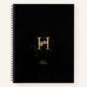 Cuaderno Monograma moderno Letra inicial H Patrón floral