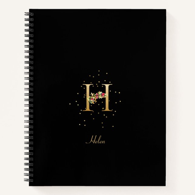 Cuaderno Monograma moderno Letra inicial H Patrón floral (Anverso)