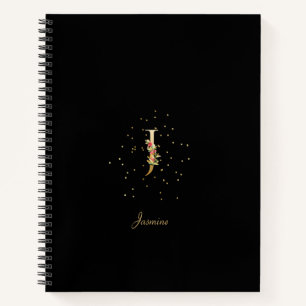 Cuaderno Monograma moderno Letra inicial J Patrón floral