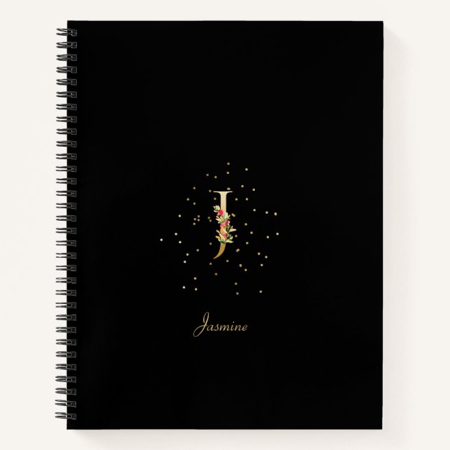 Cuaderno Monograma moderno Letra inicial J Patrón floral (Anverso)