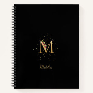 Cuaderno Monograma moderno Letra inicial M Patrón floral