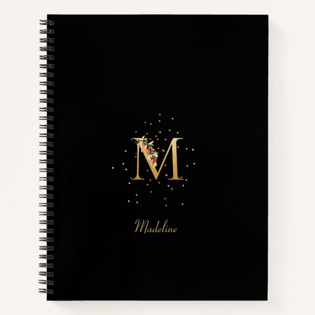 Cuaderno Monograma moderno Letra inicial M Patrón floral (Anverso)