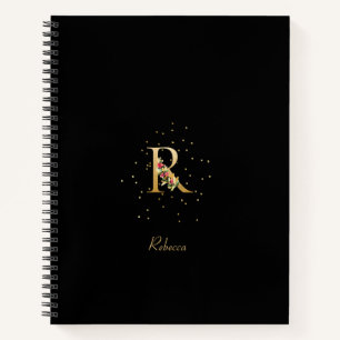 Cuaderno Monograma moderno Letra inicial R Patrón floral