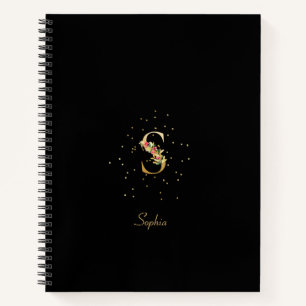 Cuaderno Monograma moderno Letra inicial S Patrón floral